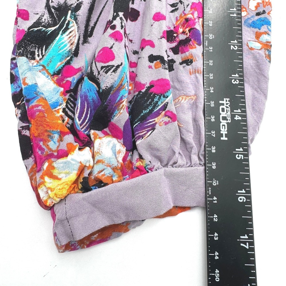 UMGEE Women's Small‎ Purple Boho Floral Print V Neck 3/4 Sleeve Mini Dress Tunic - Picture 8 of 8